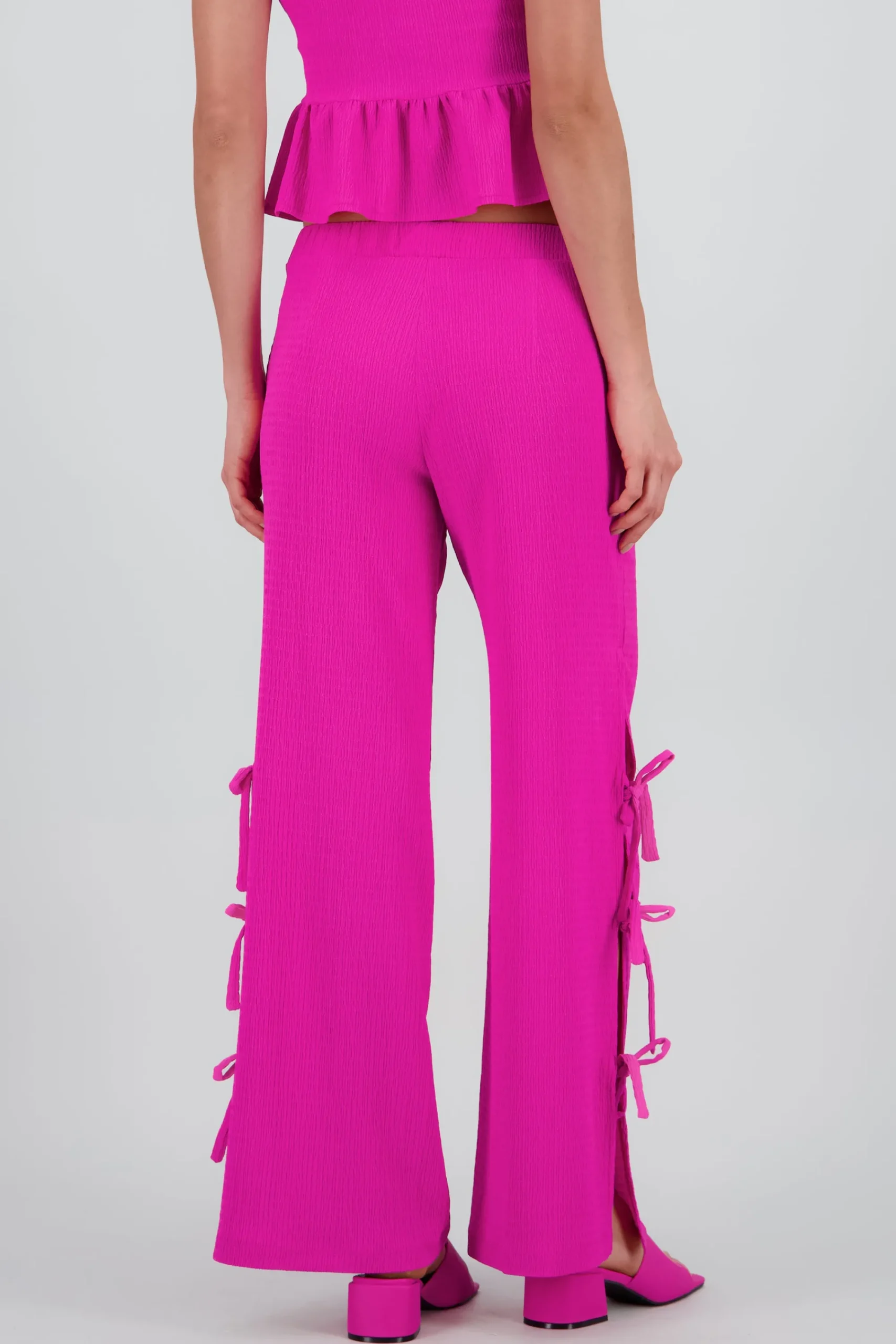 Shasa Wide Leg Pants with Side Slits and Texture Detail