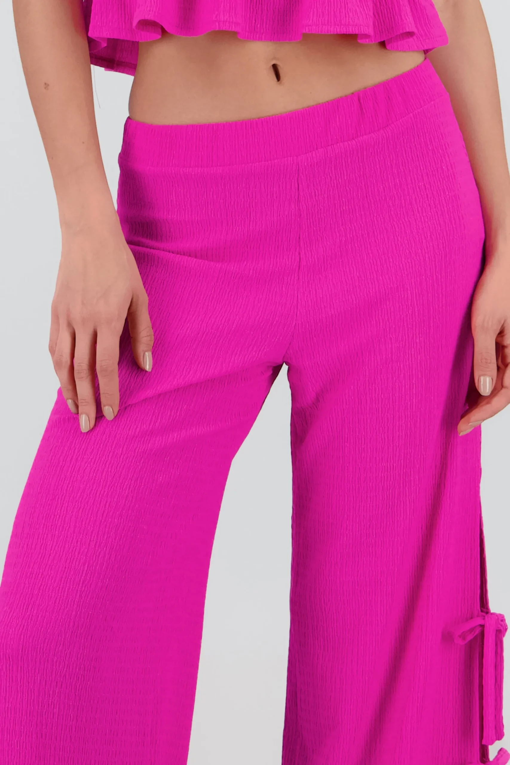 Shasa Wide Leg Pants with Side Slits and Texture Detail