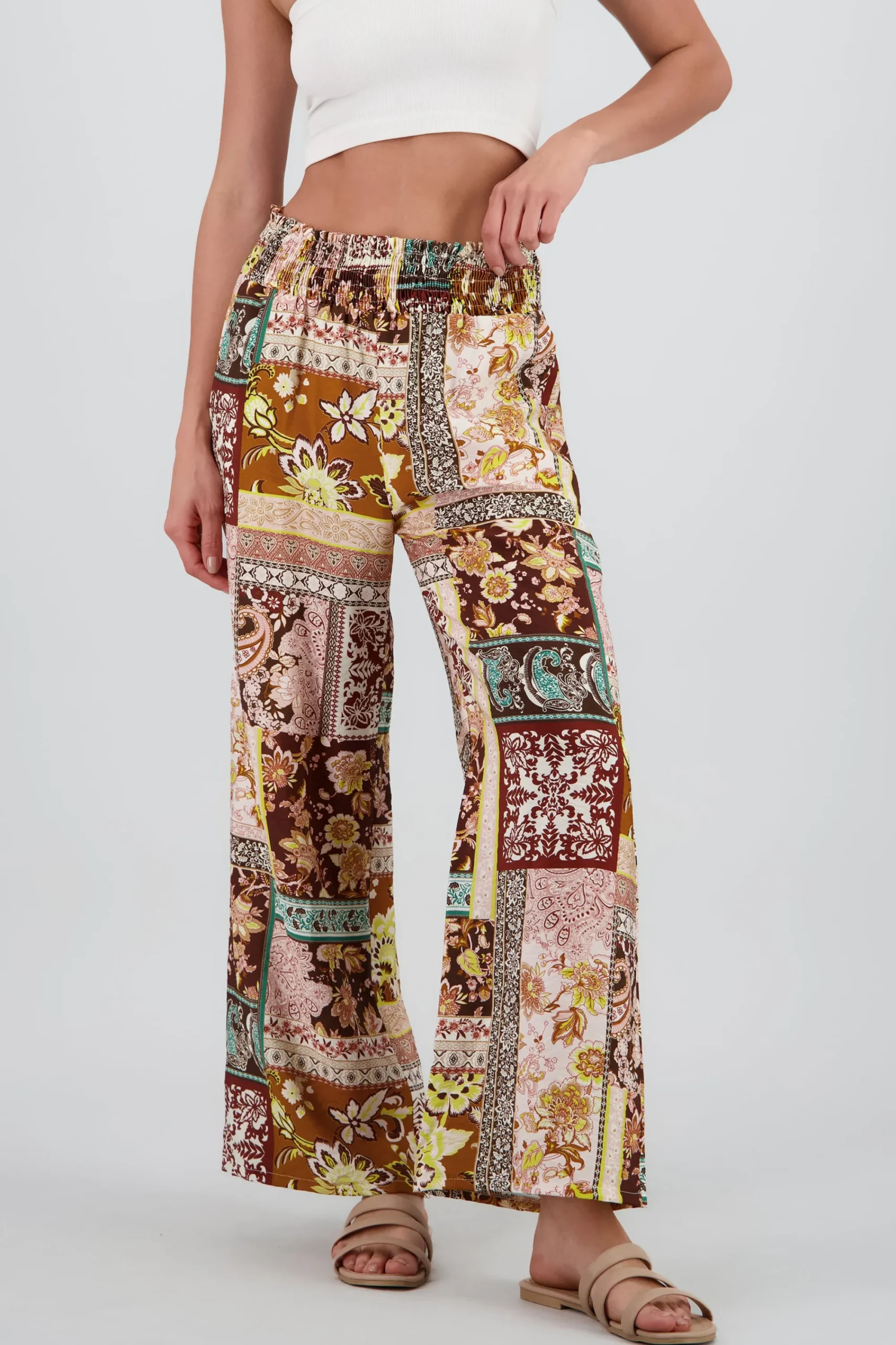 Shasa Wide Leg Pants with Smocked Waistband