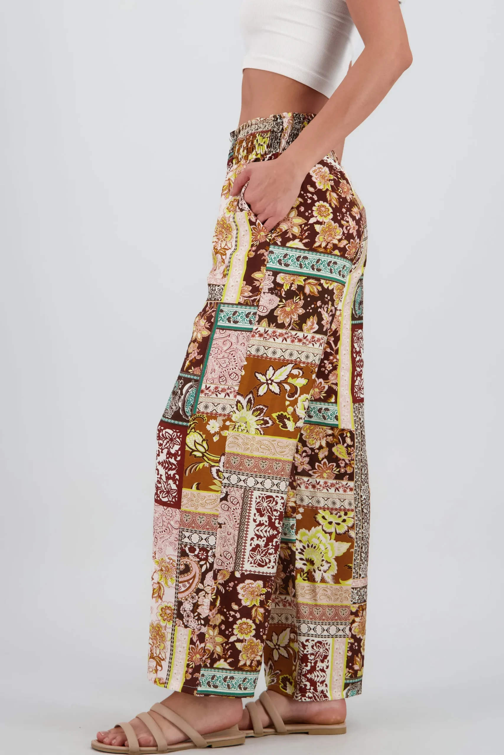 Shasa Wide Leg Pants with Smocked Waistband