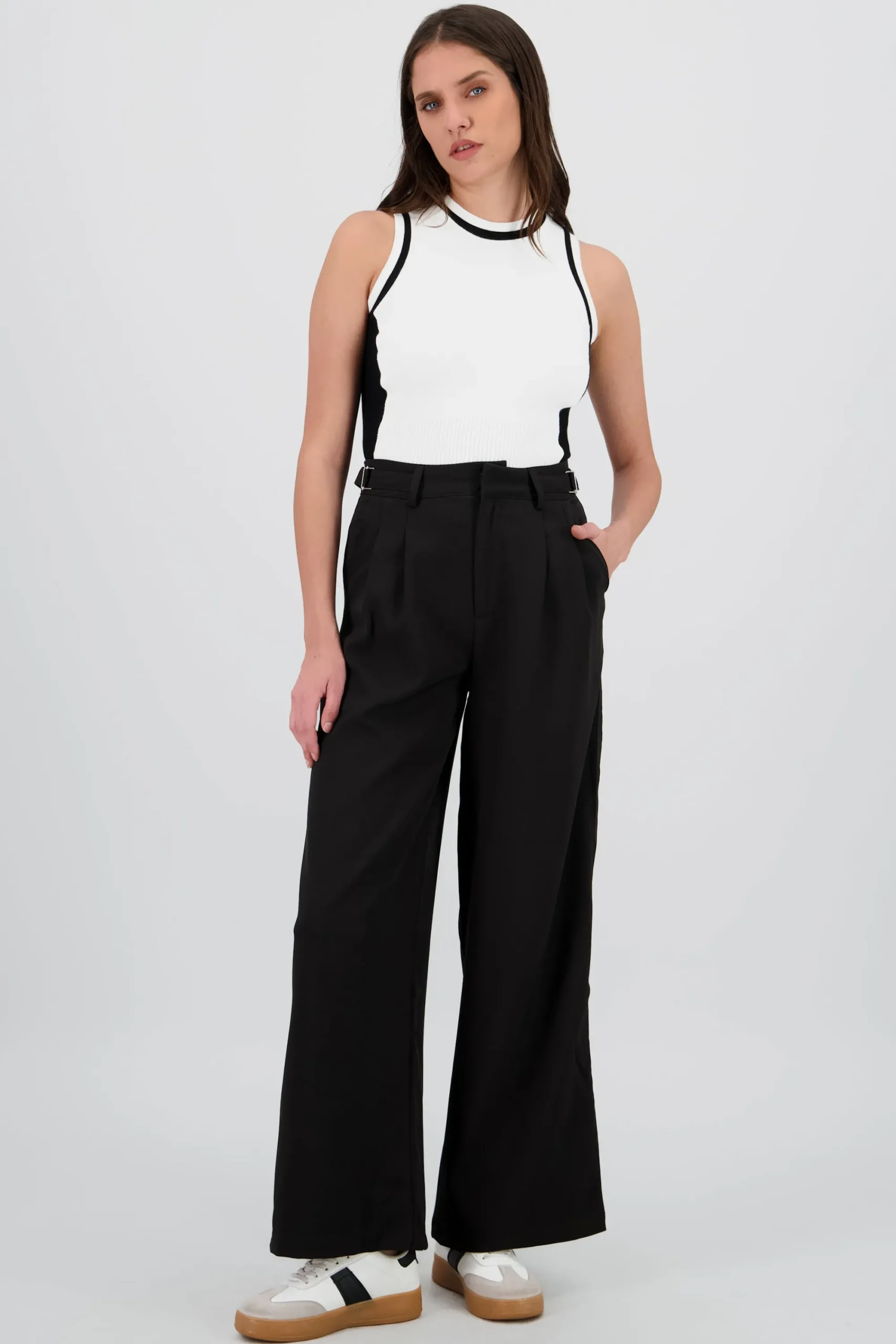 Shasa Wide Leg Pants with Waistband Detail
