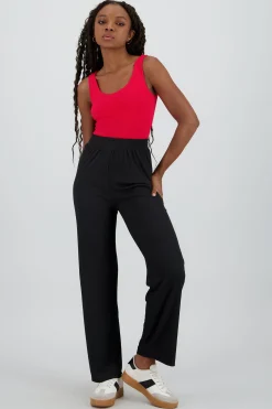Shasa Wide Leg Solid Ribbed Pants