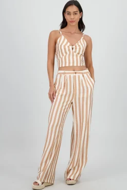 Shasa Wide Leg Striped Pants with Button Detail