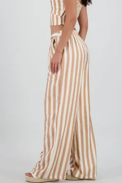 Shasa Wide Leg Striped Pants with Button Detail