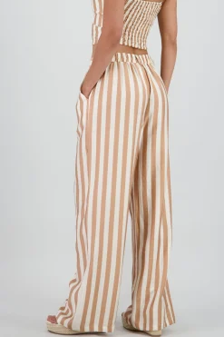 Shasa Wide Leg Striped Pants with Button Detail