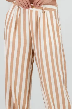 Shasa Wide Leg Striped Pants with Button Detail