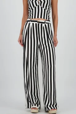 Shasa Wide Leg Striped Pants with Button Detail