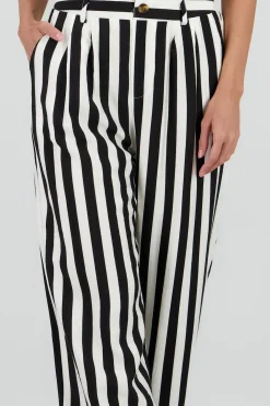 Shasa Wide Leg Striped Pants with Button Detail