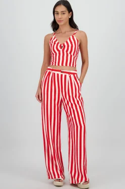 Shasa Wide Leg Striped Pants with Button Detail