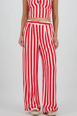 Shasa Wide Leg Striped Pants with Button Detail
