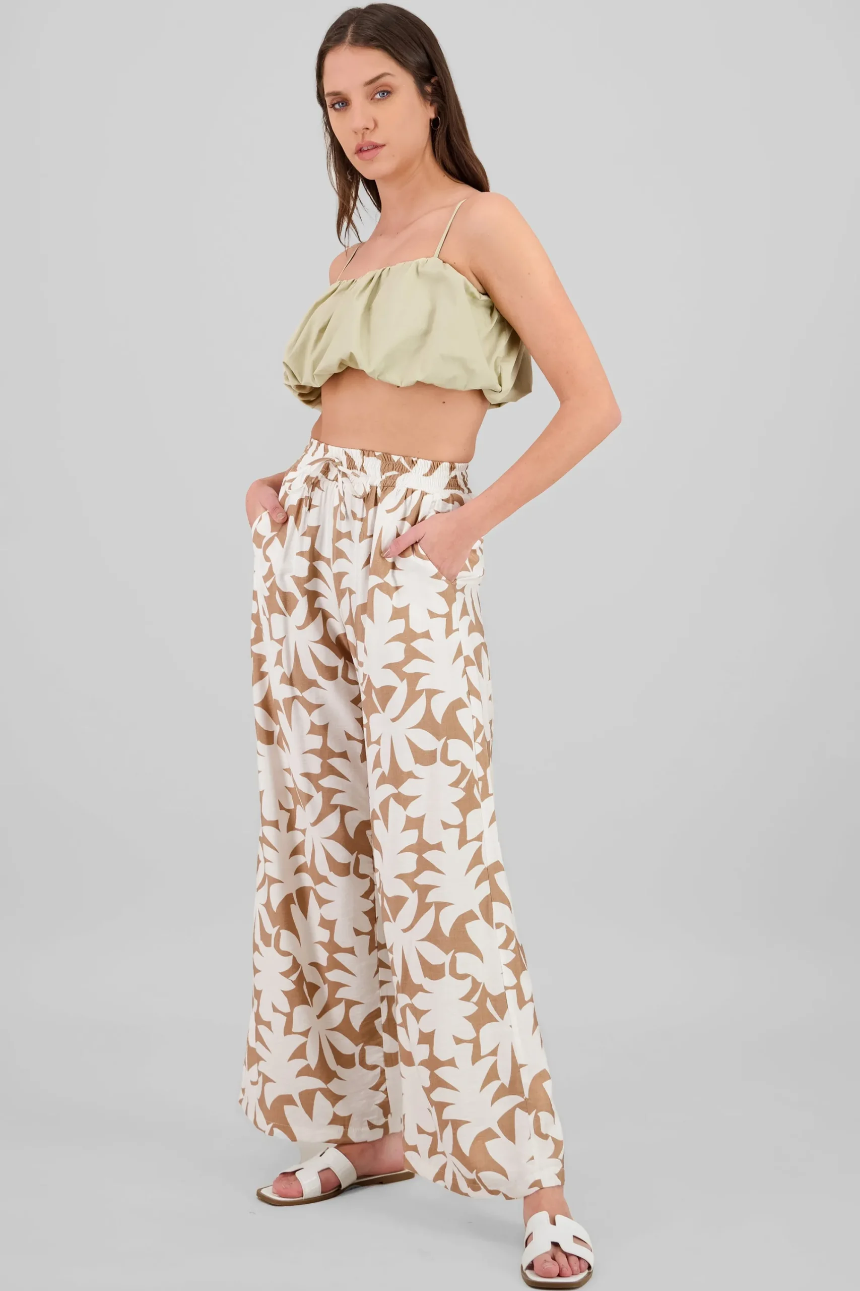 Shasa Wide Leg Tropical Print Pants