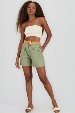 Shasa Wide Shorts with Linen Belt Detail