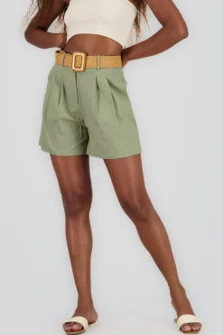 Shasa Wide Shorts with Linen Belt Detail