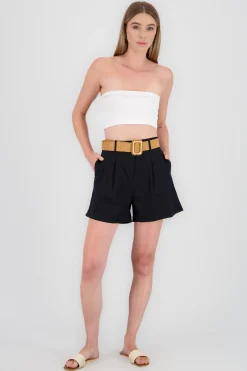 Shasa Wide Shorts with Linen Belt Detail