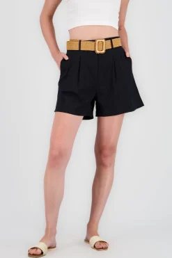 Shasa Wide Shorts with Linen Belt Detail