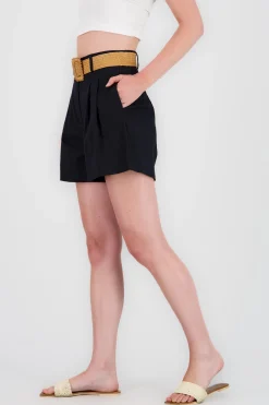 Shasa Wide Shorts with Linen Belt Detail