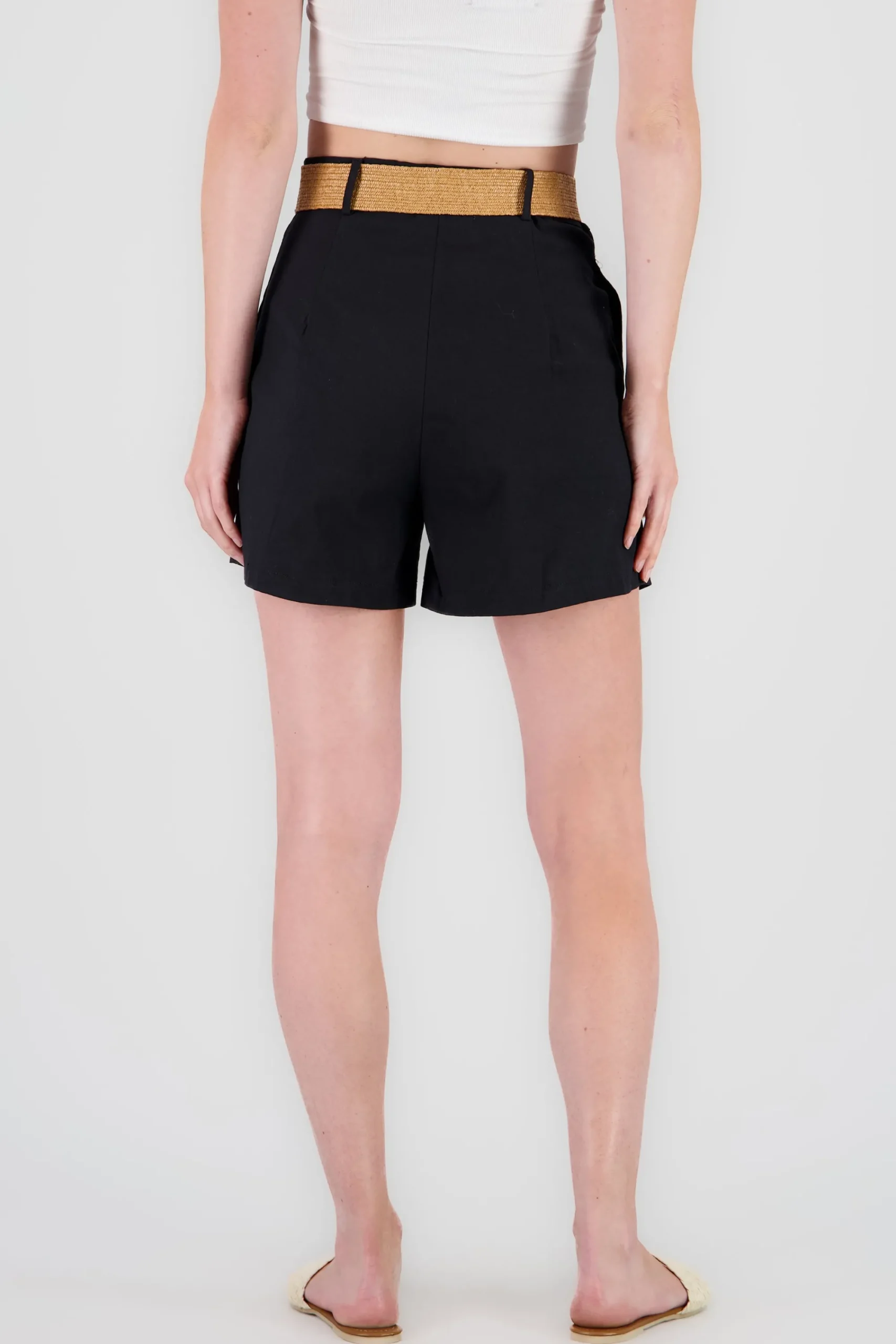 Shasa Wide Shorts with Linen Belt Detail