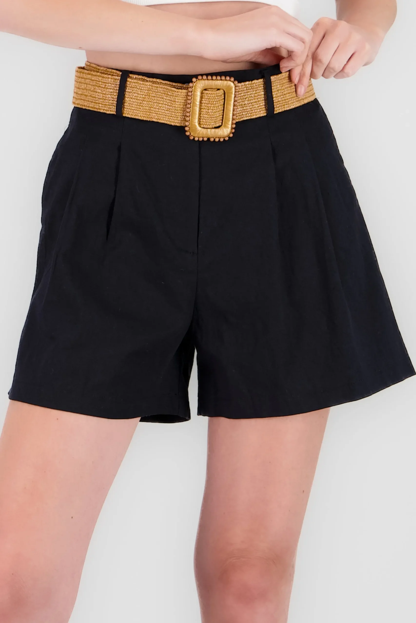 Shasa Wide Shorts with Linen Belt Detail