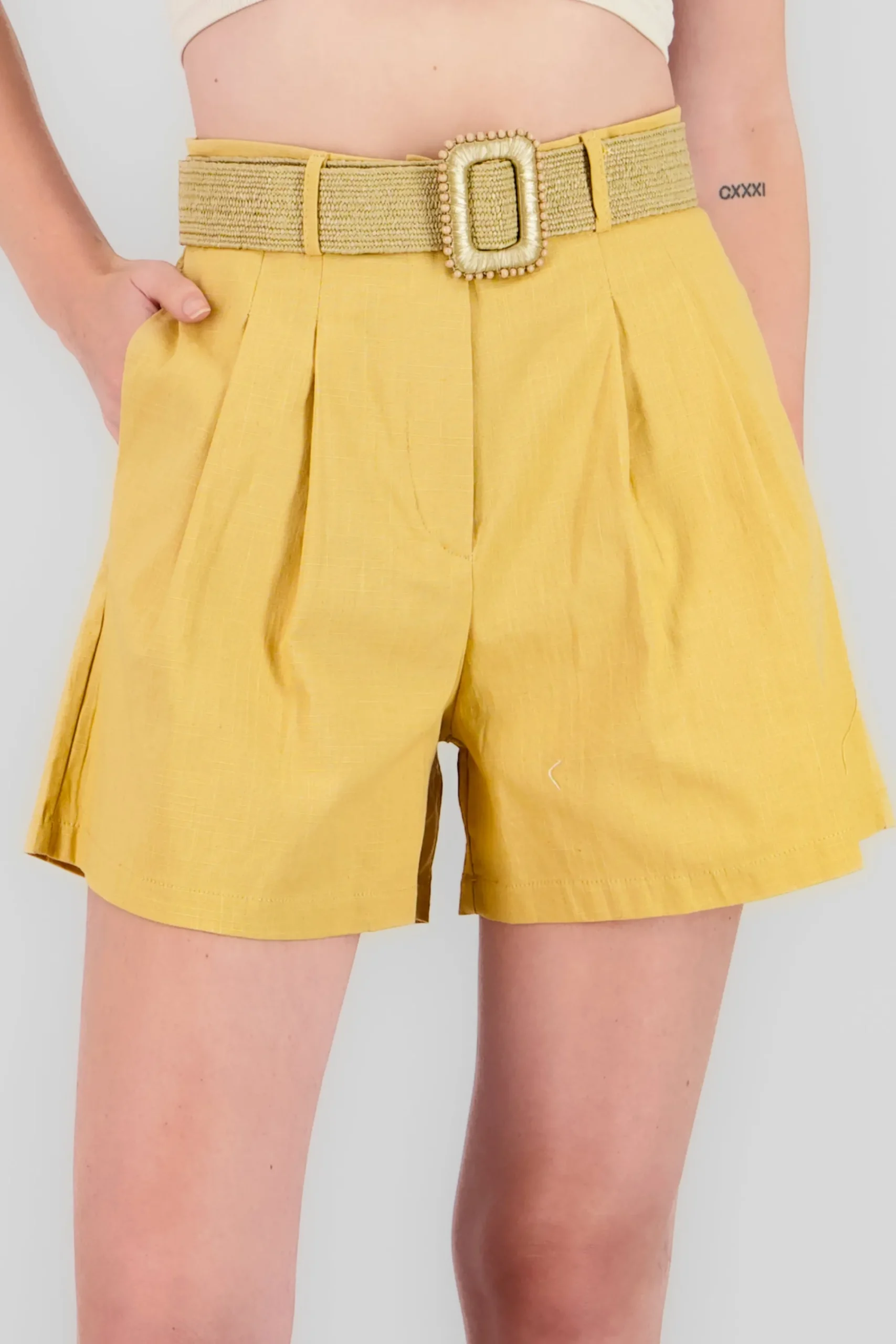 Shasa Wide Shorts with Linen Belt Detail