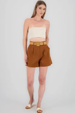 Shasa Wide Shorts with Linen Belt Detail