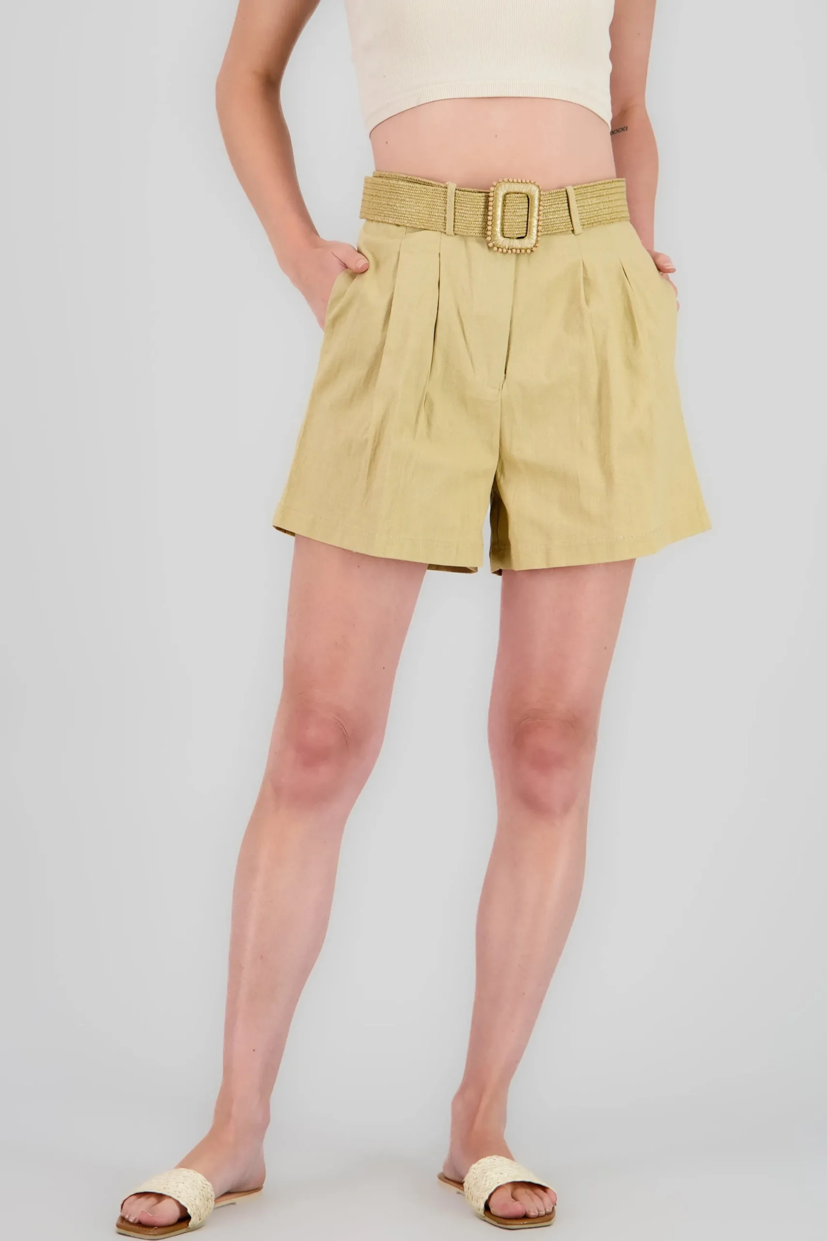 Shasa Wide Shorts with Linen Belt Detail